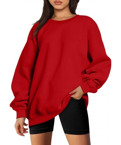 Women's Oversized Fleece Sweatshirts Long Sleeve Crew Neck Pullover Sweatshirt Casual Hoodie Tops Fit Jumper Top Red $6.95 Ho...