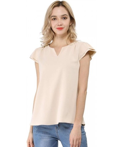 Women's Work Business Casual Plain Cap Sleeve Blouse Top Beige $13.95 Blouses