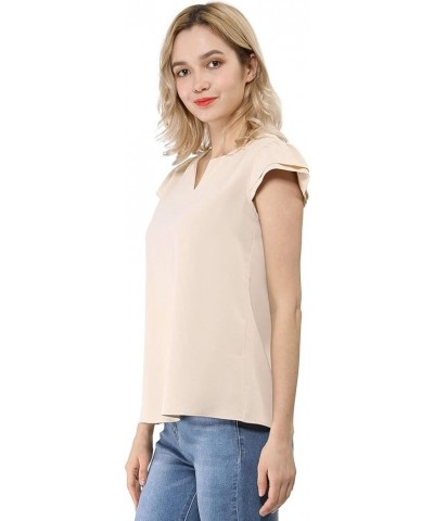 Women's Work Business Casual Plain Cap Sleeve Blouse Top Beige $13.95 Blouses