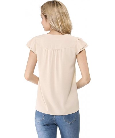 Women's Work Business Casual Plain Cap Sleeve Blouse Top Beige $13.95 Blouses