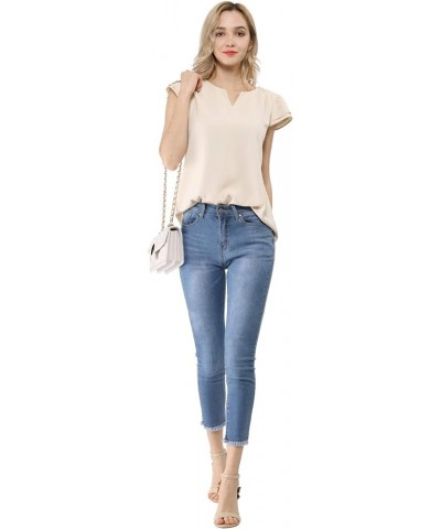 Women's Work Business Casual Plain Cap Sleeve Blouse Top Beige $13.95 Blouses