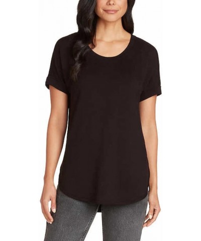 Women's French Terry Roll Cuff Tee Black $9.74 T-Shirts