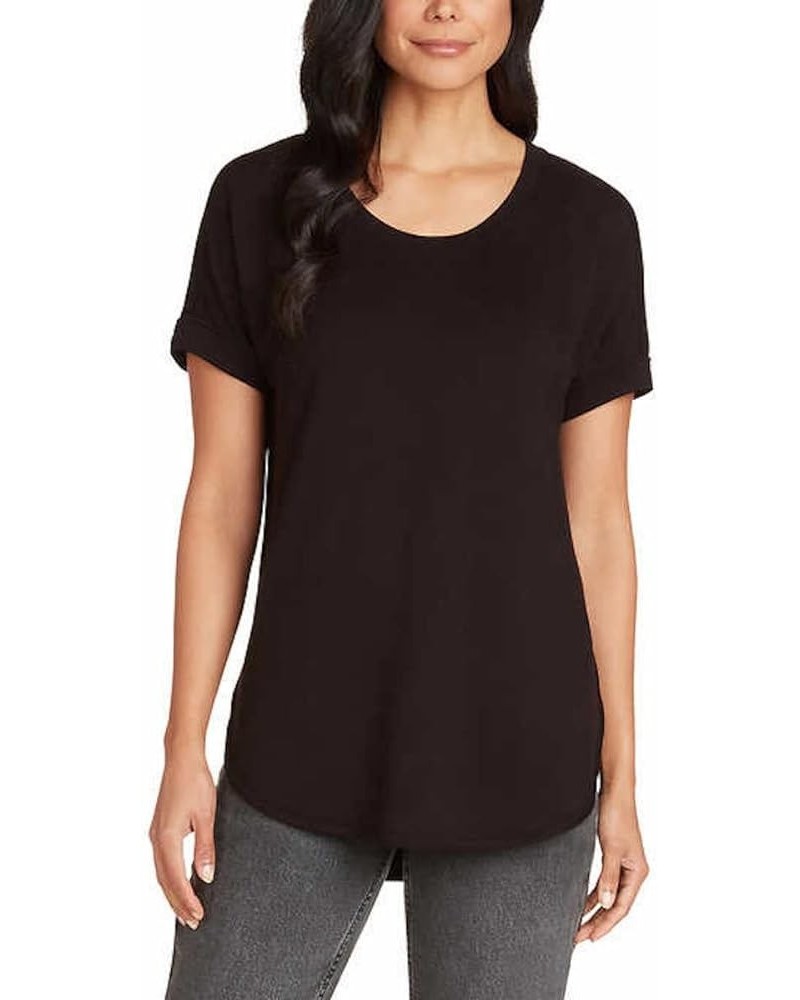 Women's French Terry Roll Cuff Tee Black $9.74 T-Shirts