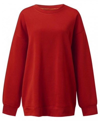 Women's Oversized Fleece Sweatshirts Long Sleeve Crew Neck Pullover Sweatshirt Casual Hoodie Tops Fit Jumper Top Red $6.95 Ho...