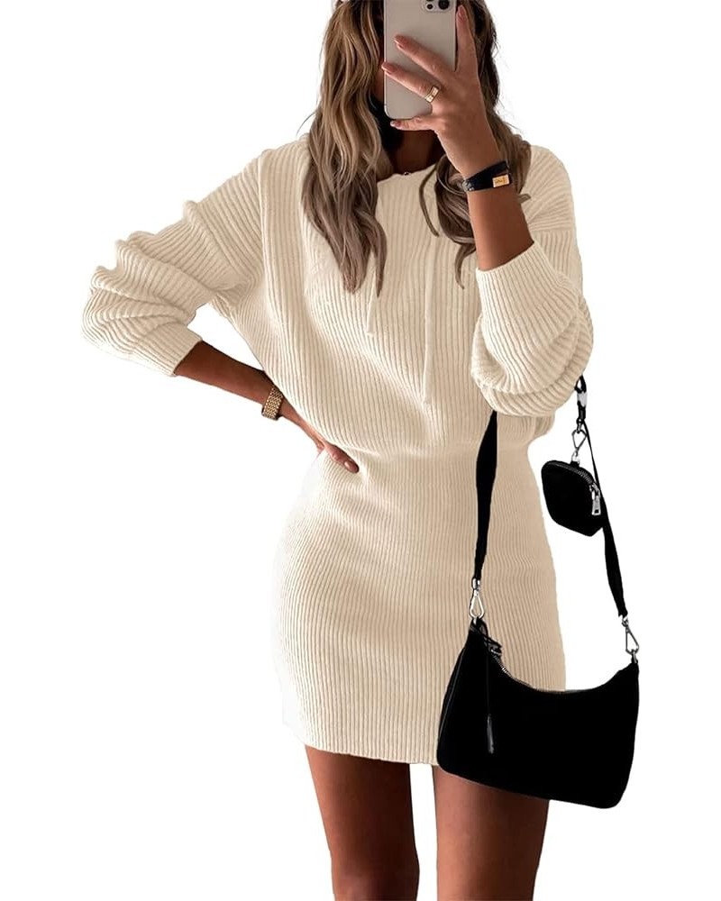 Women's Winter Rib Knit Pullover Sweater 2024 Fashion Fall Dresses Long Sleeve Hooded Bodycon Dress Apricot $11.99 Sweaters