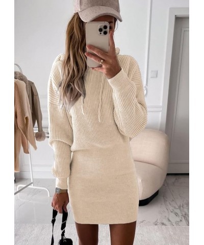 Women's Winter Rib Knit Pullover Sweater 2024 Fashion Fall Dresses Long Sleeve Hooded Bodycon Dress Apricot $11.99 Sweaters