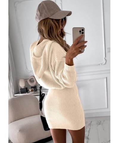 Women's Winter Rib Knit Pullover Sweater 2024 Fashion Fall Dresses Long Sleeve Hooded Bodycon Dress Apricot $11.99 Sweaters