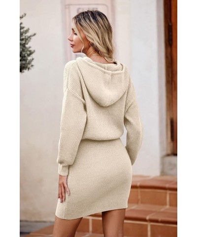 Women's Winter Rib Knit Pullover Sweater 2024 Fashion Fall Dresses Long Sleeve Hooded Bodycon Dress Apricot $11.99 Sweaters