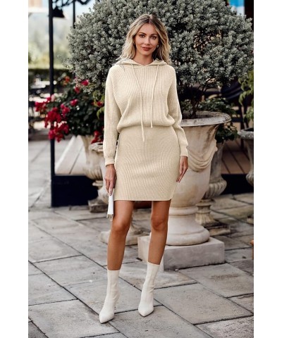 Women's Winter Rib Knit Pullover Sweater 2024 Fashion Fall Dresses Long Sleeve Hooded Bodycon Dress Apricot $11.99 Sweaters