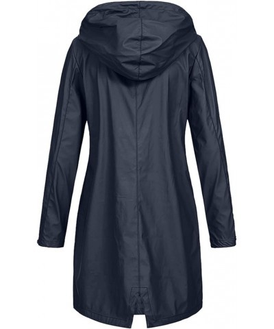 Jackets for Women Waterproof Rain Coat Casual Hooded Long Outerwear Long Sleeve Zipper Button Tops with Pocket Navy $8.84 Jac...