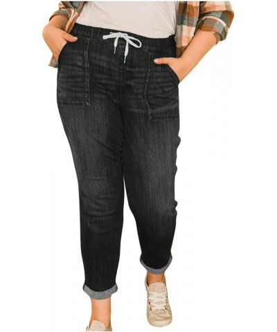 Womens Jeans/Sweatpants 2024 Lounge Baggy Wide Leg Pants Fashion High Waisted Joggers Y2k Clothes A Dark Blue $8.64 Pants