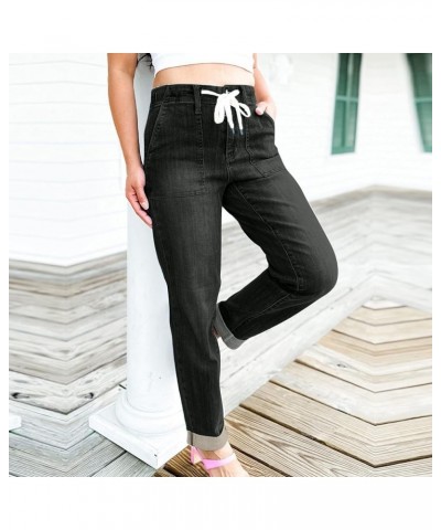 Womens Jeans/Sweatpants 2024 Lounge Baggy Wide Leg Pants Fashion High Waisted Joggers Y2k Clothes A Dark Blue $8.64 Pants