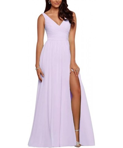 Women's Bridesmaid Dresses Long for Teens Side Split Chiffon Double V Neck Maid of Honor Formal Dresses for Wedding Lilac2 $2...