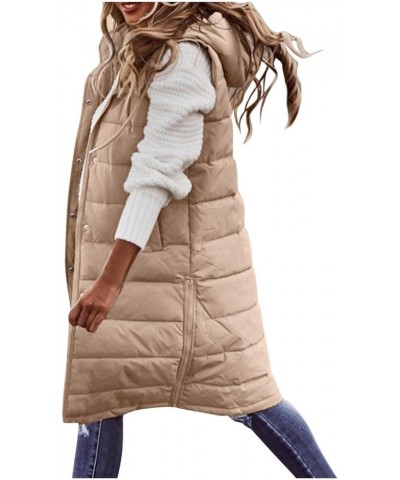 Women's Long Down Jacket Sleeveless Hooded Jacket Winter Warm Plus Size Slim Zipper Coats Outdoor Quilted Vest 5X-Large Khaki...