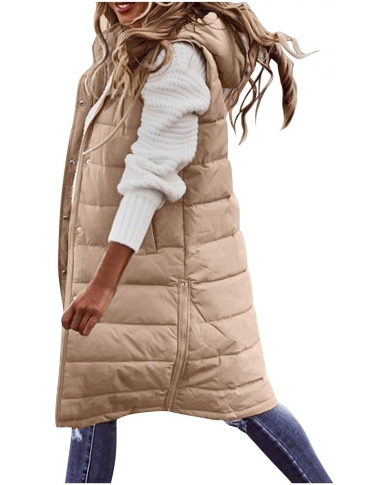 Women's Long Down Jacket Sleeveless Hooded Jacket Winter Warm Plus Size Slim Zipper Coats Outdoor Quilted Vest 5X-Large Khaki...