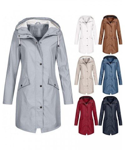 Jackets for Women Waterproof Rain Coat Casual Hooded Long Outerwear Long Sleeve Zipper Button Tops with Pocket Navy $8.84 Jac...