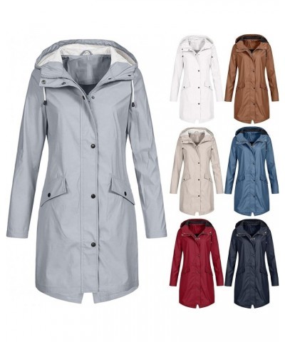 Jackets for Women Waterproof Rain Coat Casual Hooded Long Outerwear Long Sleeve Zipper Button Tops with Pocket Navy $8.84 Jac...