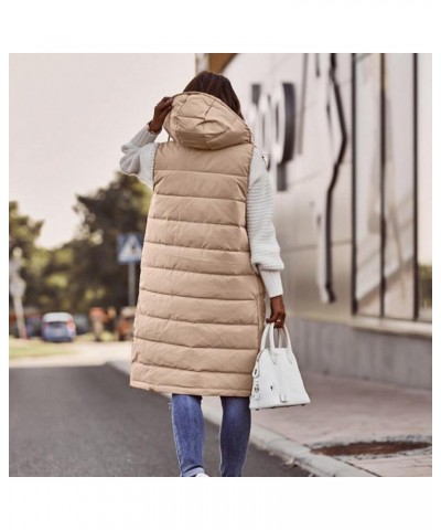 Women's Long Down Jacket Sleeveless Hooded Jacket Winter Warm Plus Size Slim Zipper Coats Outdoor Quilted Vest 5X-Large Khaki...