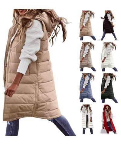 Women's Long Down Jacket Sleeveless Hooded Jacket Winter Warm Plus Size Slim Zipper Coats Outdoor Quilted Vest 5X-Large Khaki...