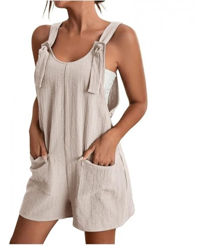 Womens Summer Rompers Plus Size Sleeveless Adjustable Strap Trendy Jumpsuits Loose Fit Shorts Overalls with Pockets A03-beige...