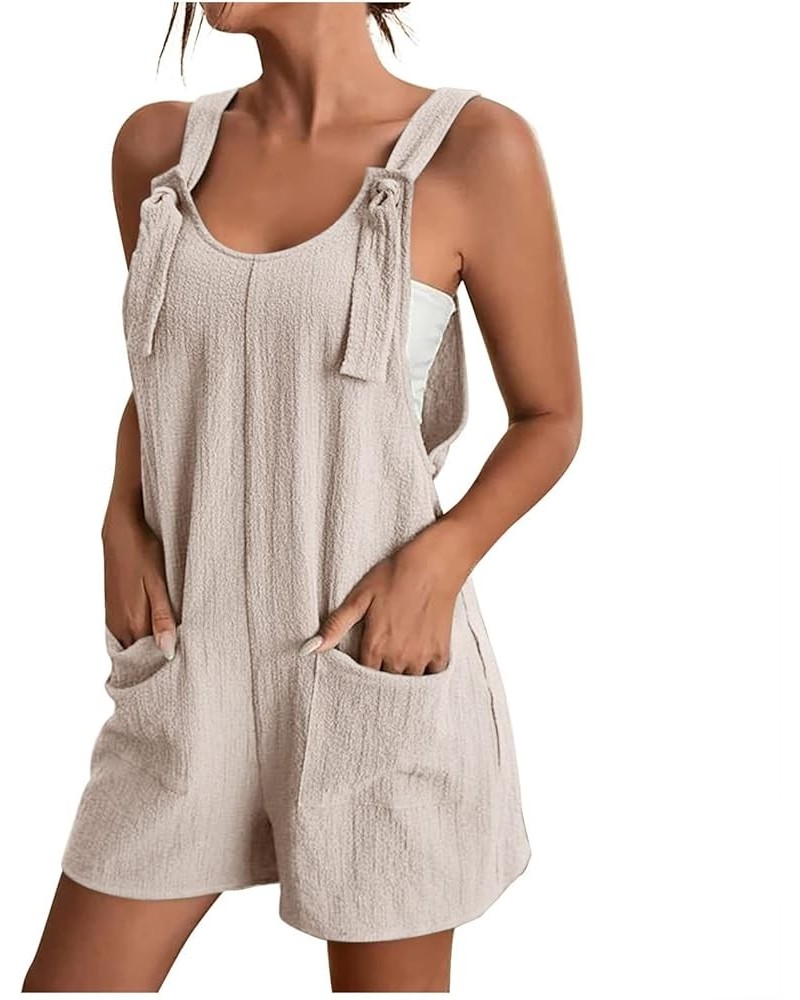 Womens Summer Rompers Plus Size Sleeveless Adjustable Strap Trendy Jumpsuits Loose Fit Shorts Overalls with Pockets A03-beige...