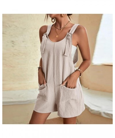 Womens Summer Rompers Plus Size Sleeveless Adjustable Strap Trendy Jumpsuits Loose Fit Shorts Overalls with Pockets A03-beige...