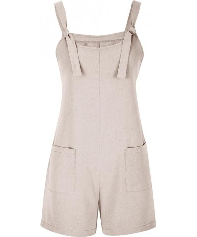 Womens Summer Rompers Plus Size Sleeveless Adjustable Strap Trendy Jumpsuits Loose Fit Shorts Overalls with Pockets A03-beige...