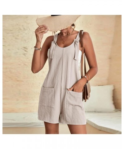 Womens Summer Rompers Plus Size Sleeveless Adjustable Strap Trendy Jumpsuits Loose Fit Shorts Overalls with Pockets A03-beige...