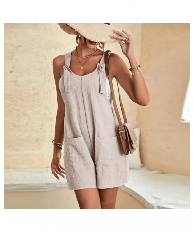 Womens Summer Rompers Plus Size Sleeveless Adjustable Strap Trendy Jumpsuits Loose Fit Shorts Overalls with Pockets A03-beige...