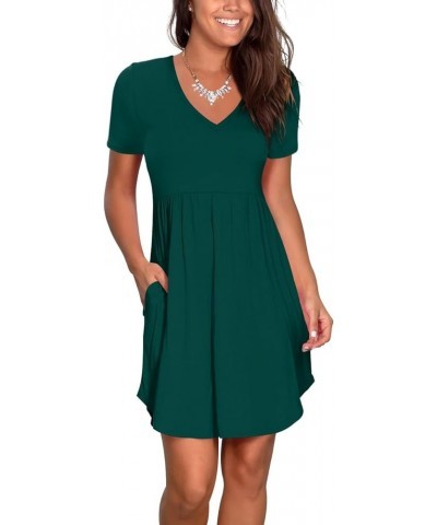 Women Casual Short Sleeve Dresses Summer V Neck Sun Dress Elastic Mini Sundress with Pockets 5 Dark Green (Sleeve) $11.00 Dre...