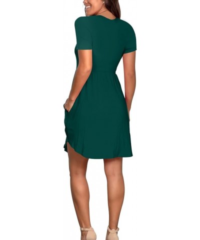 Women Casual Short Sleeve Dresses Summer V Neck Sun Dress Elastic Mini Sundress with Pockets 5 Dark Green (Sleeve) $11.00 Dre...