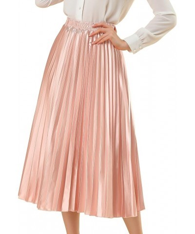 Women's Party Elastic Waist Metallic Shiny Accordion Pleated Midi Skirt Pink $21.82 Skirts