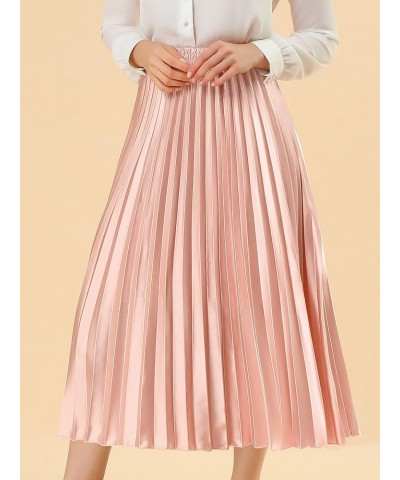 Women's Party Elastic Waist Metallic Shiny Accordion Pleated Midi Skirt Pink $21.82 Skirts