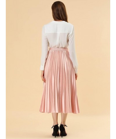 Women's Party Elastic Waist Metallic Shiny Accordion Pleated Midi Skirt Pink $21.82 Skirts