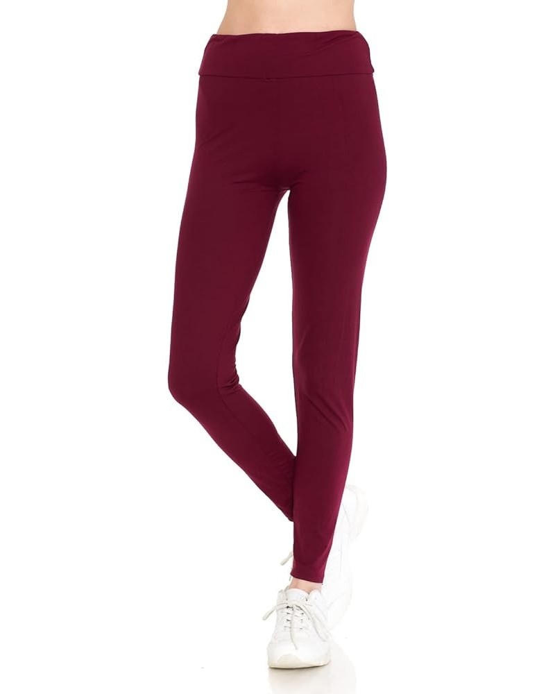 Women's Active Leggings - High Waist Gym Yoga Running Workout Athletic Lounge Basic Peach Soft Pants Burgundy $9.44 Activewear