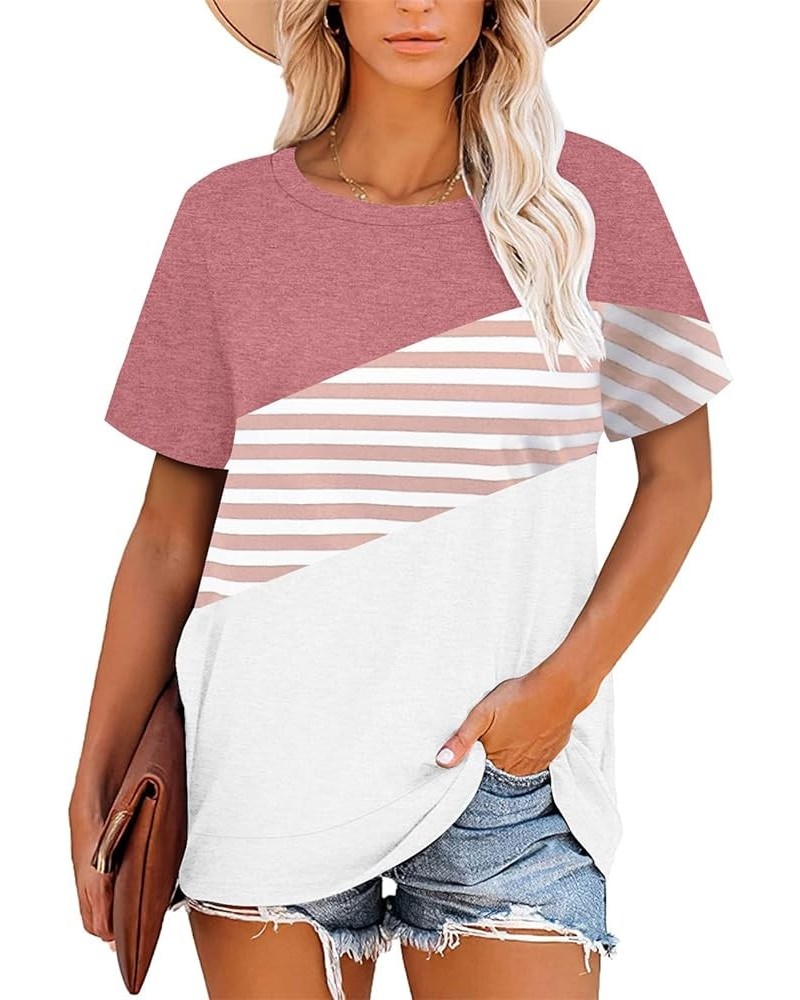 Women's Short Sleeve Pocket Shirt Loose Fitting Tee M-red $11.39 Tops