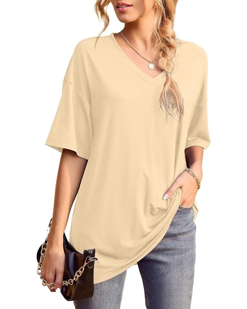 Womens Short Sleeve Tops Dolman V Neck T-Shirts Summer Casual Tunic Tops A-21 Cream $11.28 Tops