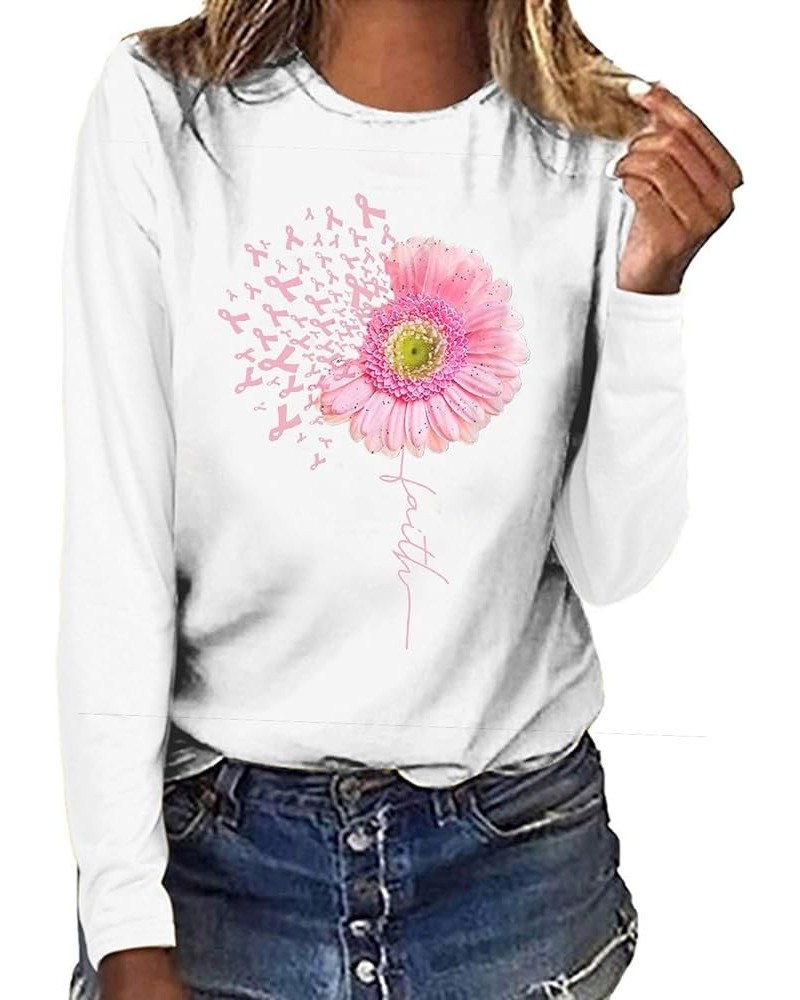 Women Breast Cancer Awareness Shirt Pink Ribbon Rose Graphic Tee Shirt Long Sleeve Pullover Tops Fall Sweatshirts 05-white $5...