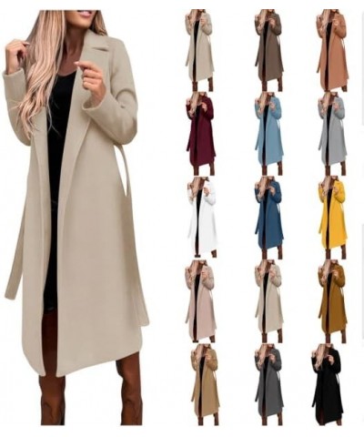 Women's Woolen Blend Coats Winter Notch Lapel Collar Peacoat Overcoat Open Front Cardigan Trench Coats with Belt 2beige $5.89...