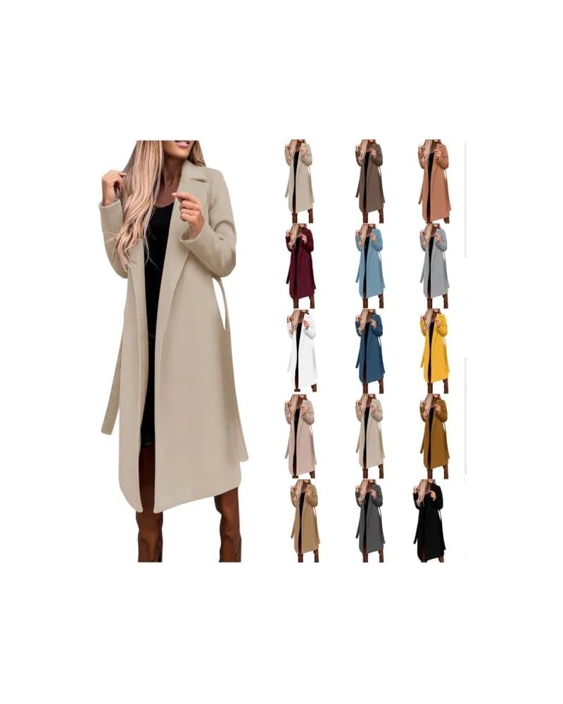 Women's Woolen Blend Coats Winter Notch Lapel Collar Peacoat Overcoat Open Front Cardigan Trench Coats with Belt 2beige $5.89...