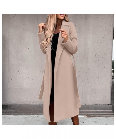 Women's Woolen Blend Coats Winter Notch Lapel Collar Peacoat Overcoat Open Front Cardigan Trench Coats with Belt 2beige $5.89...