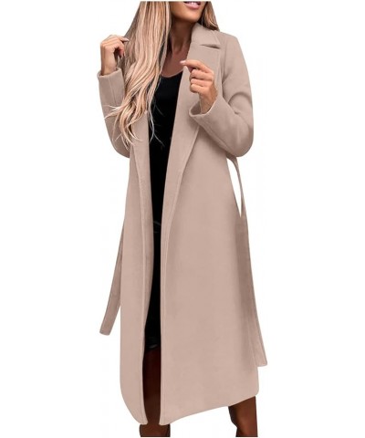 Women's Woolen Blend Coats Winter Notch Lapel Collar Peacoat Overcoat Open Front Cardigan Trench Coats with Belt 2beige $5.89...