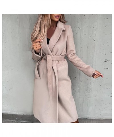 Women's Woolen Blend Coats Winter Notch Lapel Collar Peacoat Overcoat Open Front Cardigan Trench Coats with Belt 2beige $5.89...