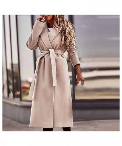 Women's Woolen Blend Coats Winter Notch Lapel Collar Peacoat Overcoat Open Front Cardigan Trench Coats with Belt 2beige $5.89...