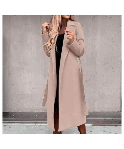 Women's Woolen Blend Coats Winter Notch Lapel Collar Peacoat Overcoat Open Front Cardigan Trench Coats with Belt 2beige $5.89...