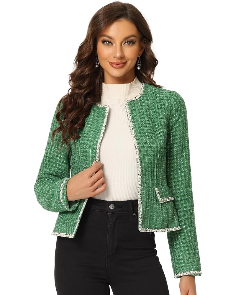 Women's Plaid Tweed Blazer Long Sleeve Open Front Work Office Short Jacket Green $33.33 Blazers