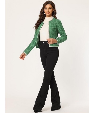 Women's Plaid Tweed Blazer Long Sleeve Open Front Work Office Short Jacket Green $33.33 Blazers