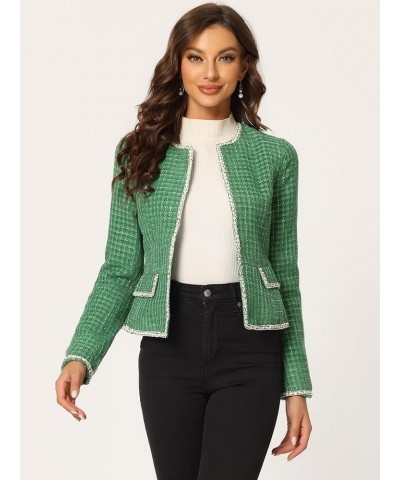 Women's Plaid Tweed Blazer Long Sleeve Open Front Work Office Short Jacket Green $33.33 Blazers