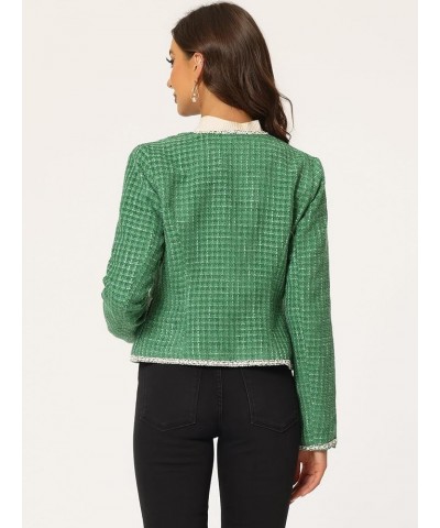 Women's Plaid Tweed Blazer Long Sleeve Open Front Work Office Short Jacket Green $33.33 Blazers