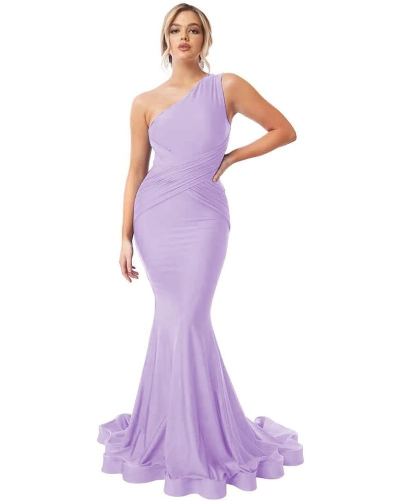 Womens One Shoulder Mermaid Bridesmaid Dresses for Wedding Long Tight Ruched Prom Dresses Evening Formal Gowns Lilac $32.80 D...